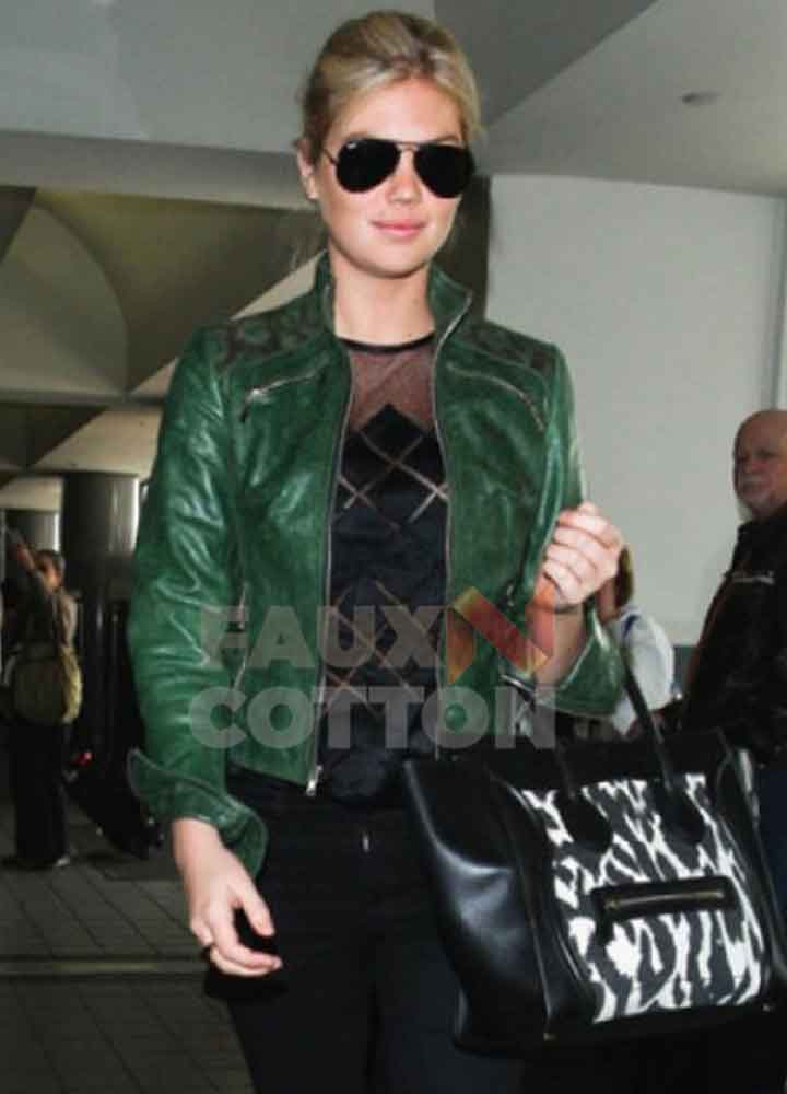 Kate Upton Green Leather Jacket